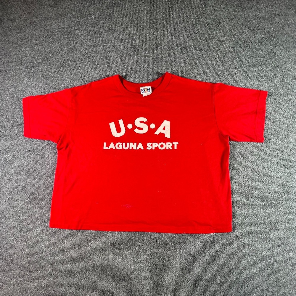 Vintage Laguna Sport T-Shirt Womens 22W Red USA Made Cropped Crew Neck Knit